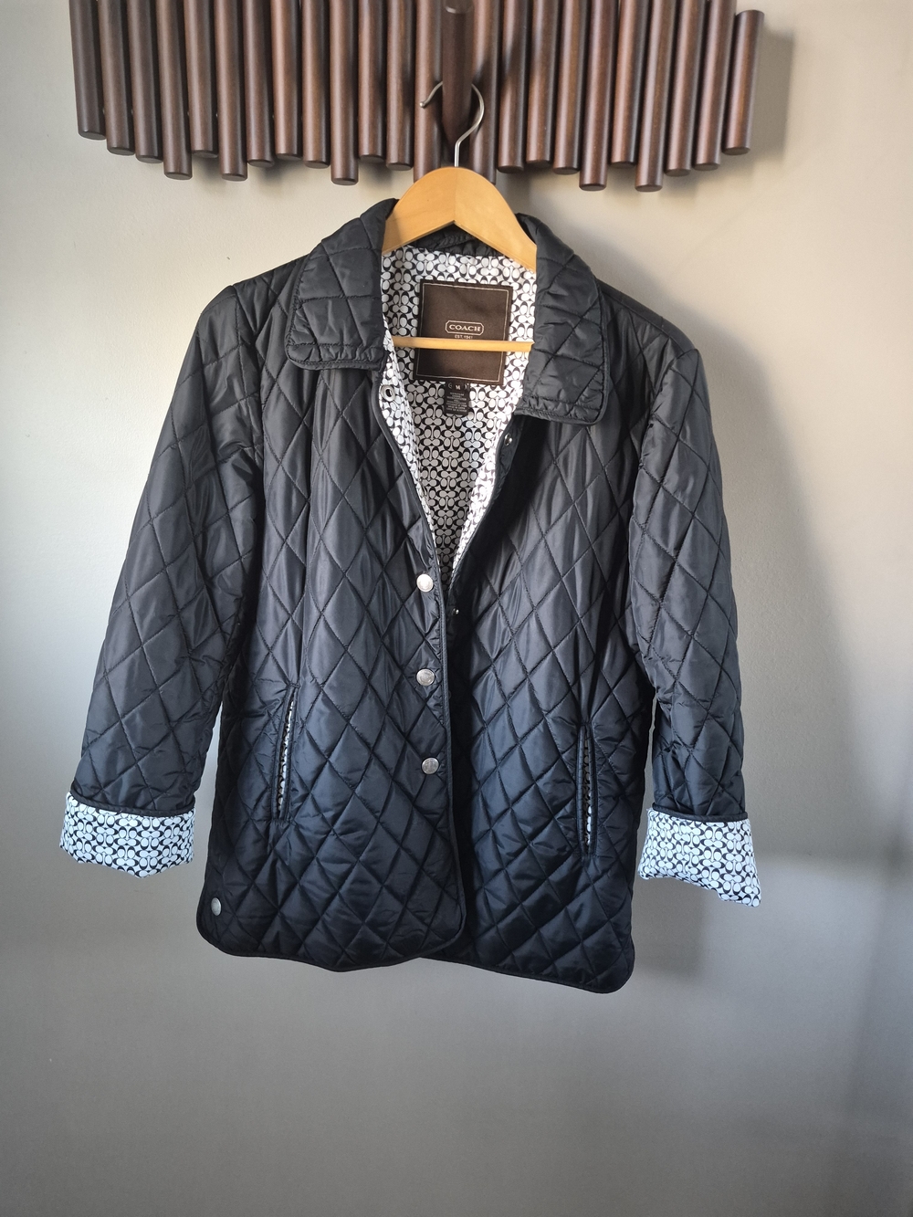 Coach Black Quilted Puffer Jacket with Printed Lining